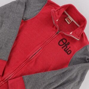 Homage Ohio‎ Full Zip Sweatshirt Womens XS Red Gray Colorblock Fleece Mock Neck